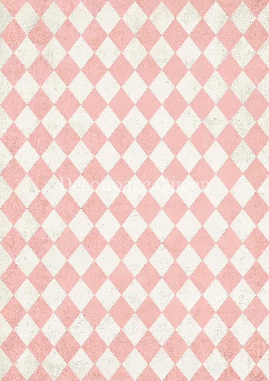 Decoupage Queen, Rice Paper, 2025 Spring, Wallpaper, 0723 A4 8 X 11.7, Decoupage, Pink, Ivory, Harlequin, Wallpaper, Background, Media Media Decoupage Queen