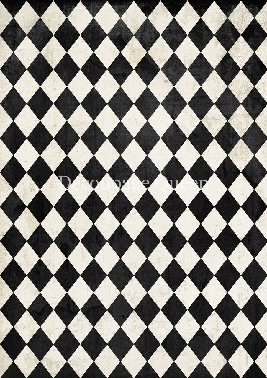 Decoupage Queen, Rice Paper, 2025 Spring Release, Wallpaper, 0724 A4 8 X 11.7, Black, Ivory, Harlequin, Wallpaper, Background, Mixed Media