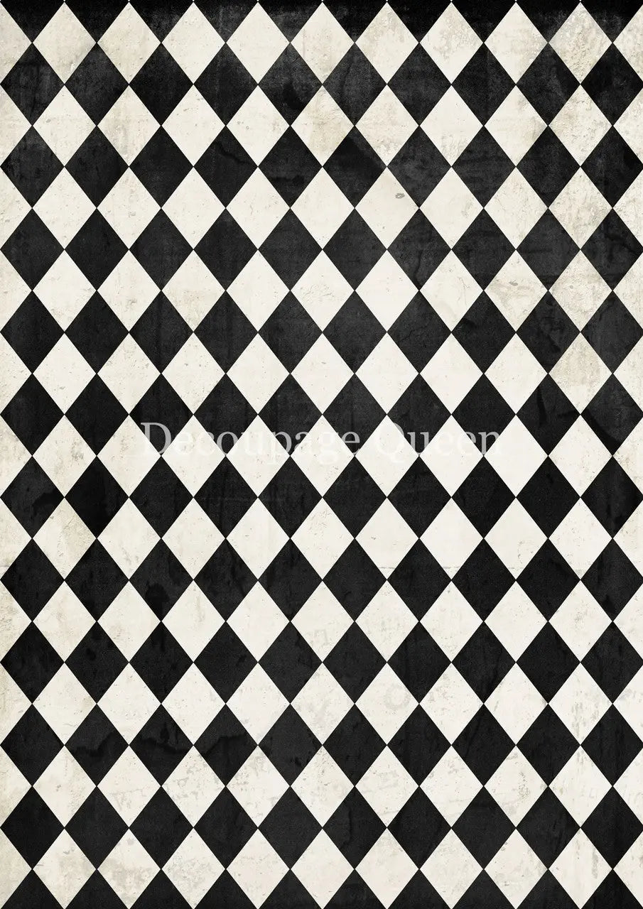 Decoupage Queen, Rice Paper, 2025 Spring Release, Wallpaper, 0724 A4 8 X 11.7, Black, Ivory, Harlequin, Wallpaper, Background, Mixed Media Decoupage Queen