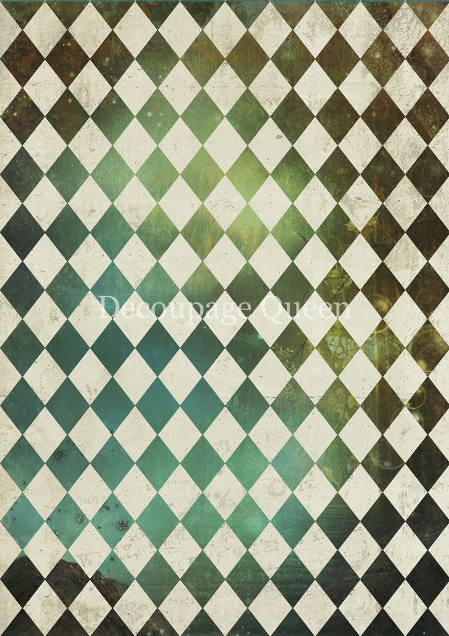 Decoupage Queen, Rice Paper, 2025 Spring Release, Wallpaper, 0743 A4 8 X 11.7, Green, Ivory, Harlequin, Wallpaper, Background, Mixed Media