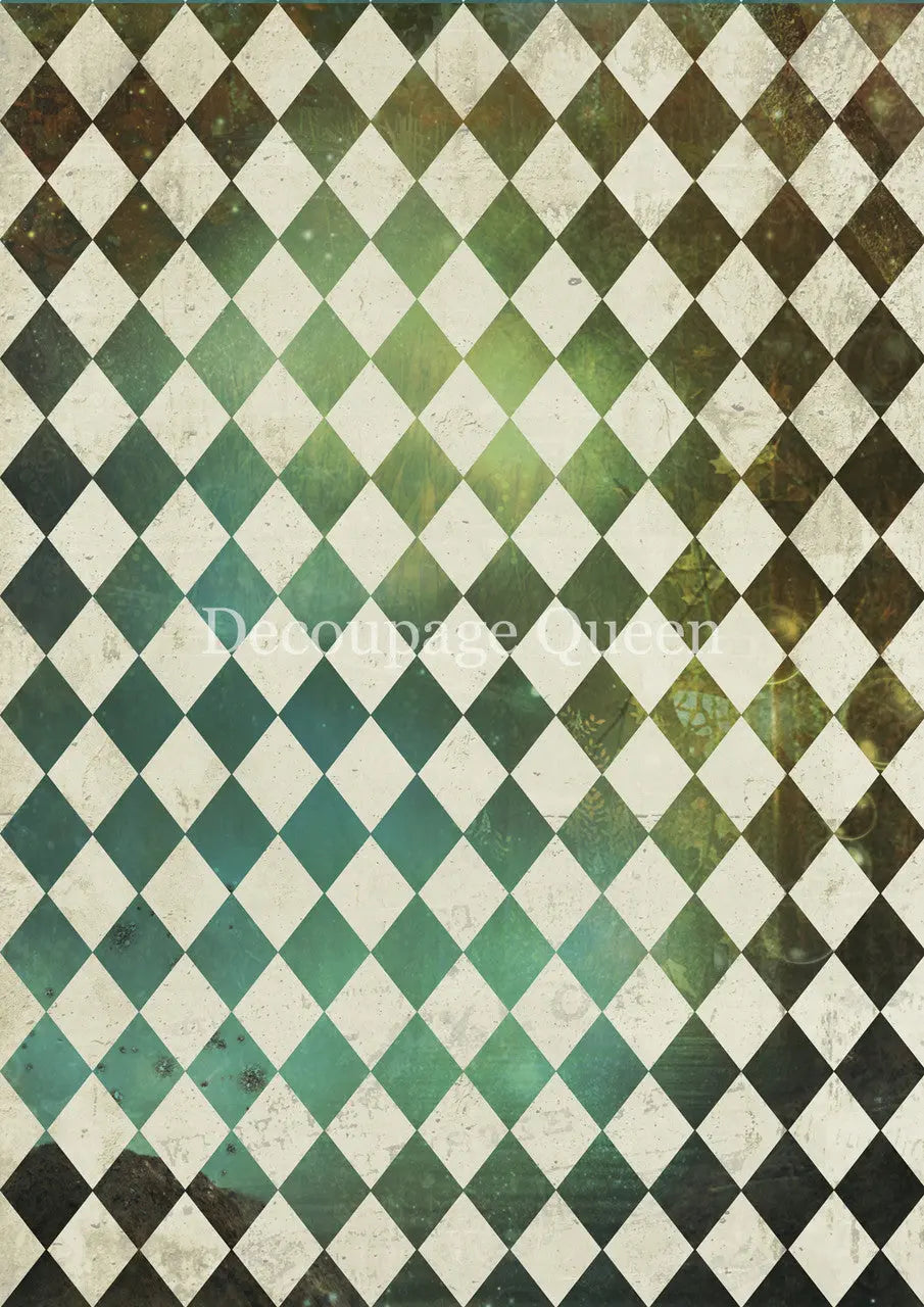 Decoupage Queen, Rice Paper, 2025 Spring Release, Wallpaper, 0743 A4 8 X 11.7, Green, Ivory, Harlequin, Wallpaper, Background, Mixed Media Decoupage Queen