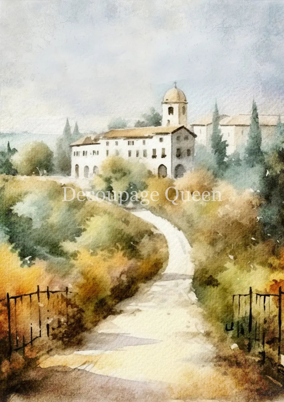Decoupage Queen, Rice Paper, 2025 Spring Release, Tuscan Villa, Italy, Europe, Landscape, 0749, A4 8.3 X 11.7, Decoupage, Mixed Media Decoupage Queen