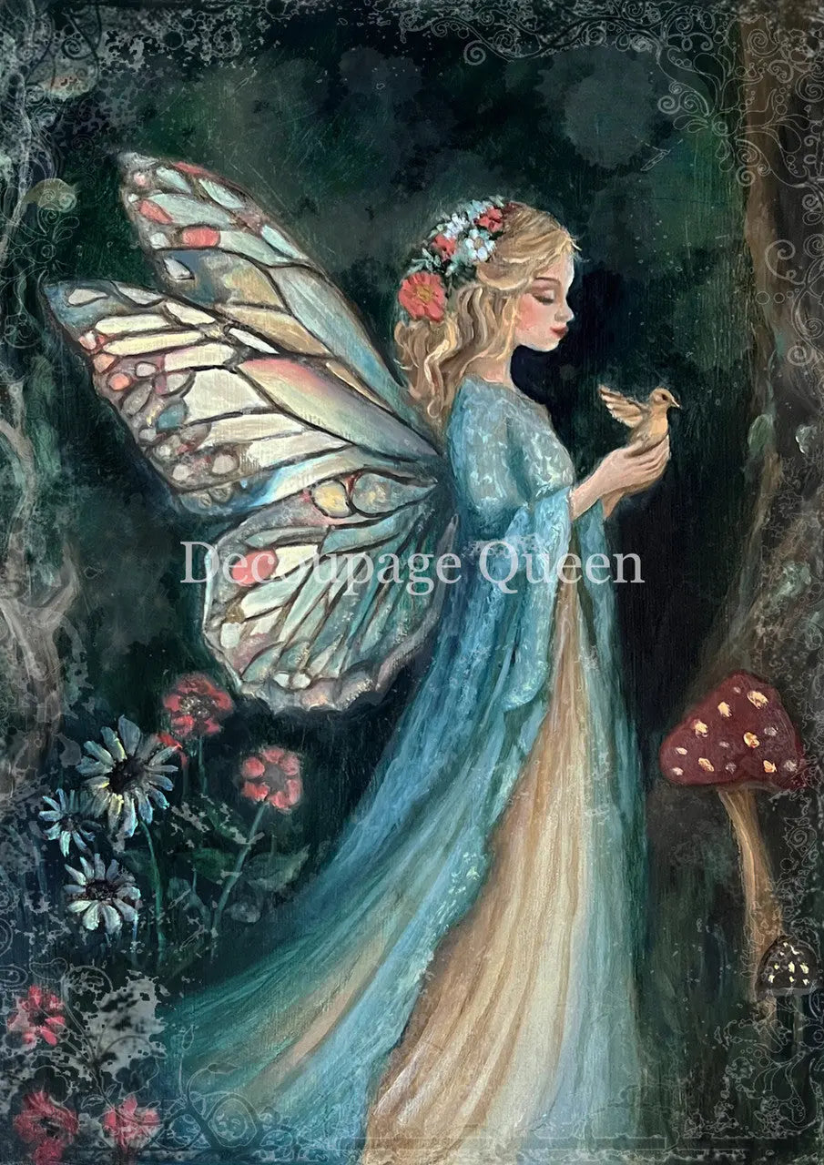 Decoupage Queen, Rice Paper, 2025 Spring Release, Teresa Rene Art, Hand painted, Meadow Fairy, 0753, A4 8.3 X 11.7, Decoupage, Mixed Media Decoupage Queen