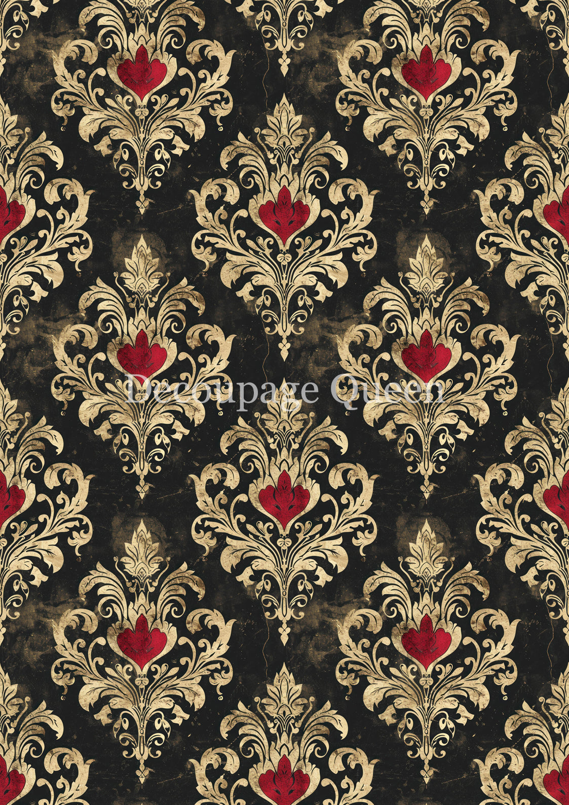 Decoupage Queen, Rice Paper, Gold, Black, Red, Damask, Wallpaper, Background, Always and Forever, 0815, A4, 8.3" X 11.7", 2025 Fall Release