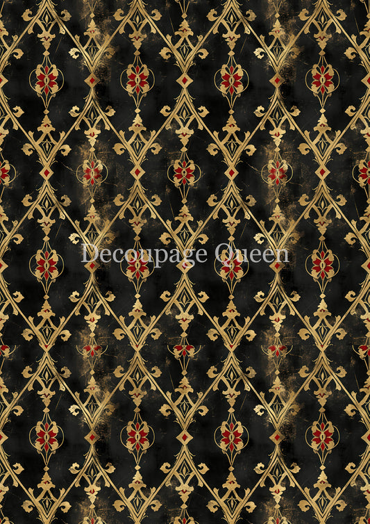 Decoupage Queen, Rice Paper, Black, Gold, Red, Grunge, Gothic, Background, Wallpaper, 2025 Fall Release, 0817, A4, 8.3" X 11.7"