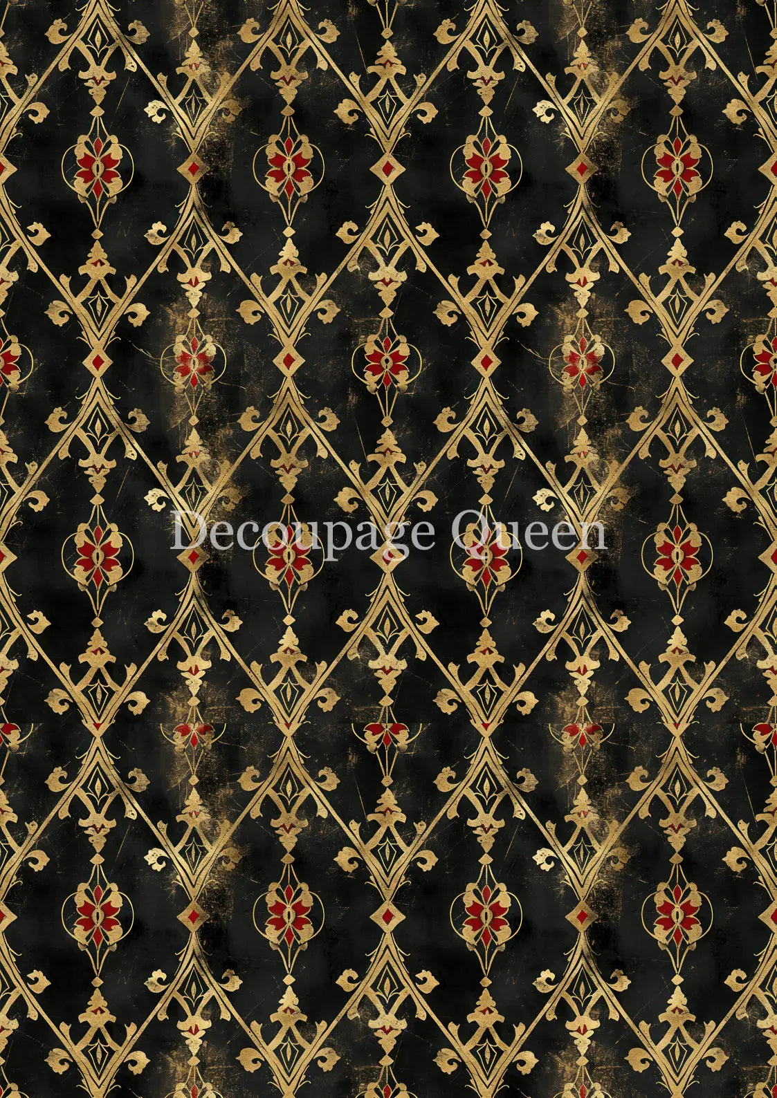 Decoupage Queen, Rice Paper, Black, Gold, Red, Grunge, Gothic, Background, Wallpaper, 2025 Fall Release, 0817, A4, 8.3" X 11.7" Decoupage Queen