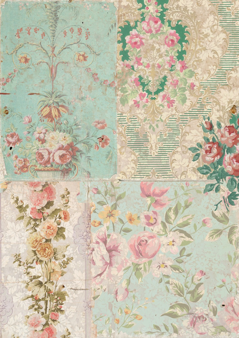Decoupage Queen Rice Paper, Ellen J Goods, Antique Wallpaper, Shabby Chic, Floral Shabby Chic Design, A4, 8.3" X 11.7"