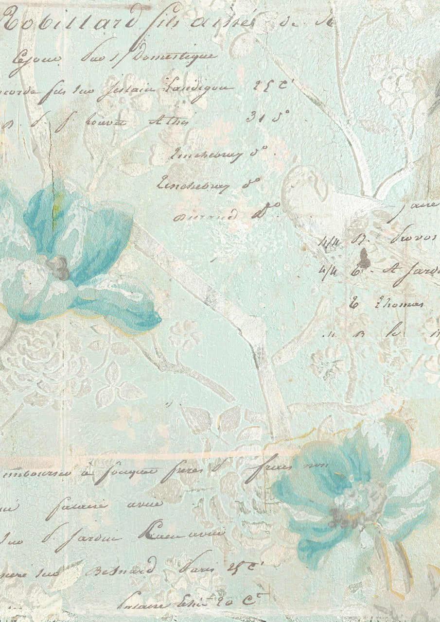 Decoupage Queen Rice Paper, Ellen J Goods, Pale Blue Florals, Shabby Chic, Floral Shabby Chic Design, A4, 8.3" X 11.7"