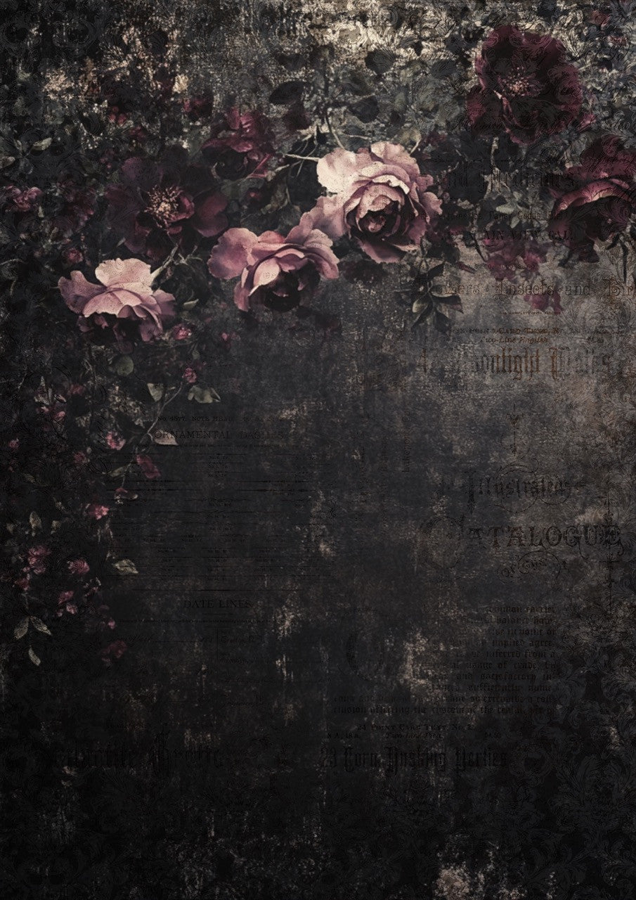 Decoupage Queen Rice Paper, Gothic, Moody Roses, Midnight Echoes by Olga, Dark, Halloween, Mixed Media, DIY Crafts, A4 8.3" X 11.7"