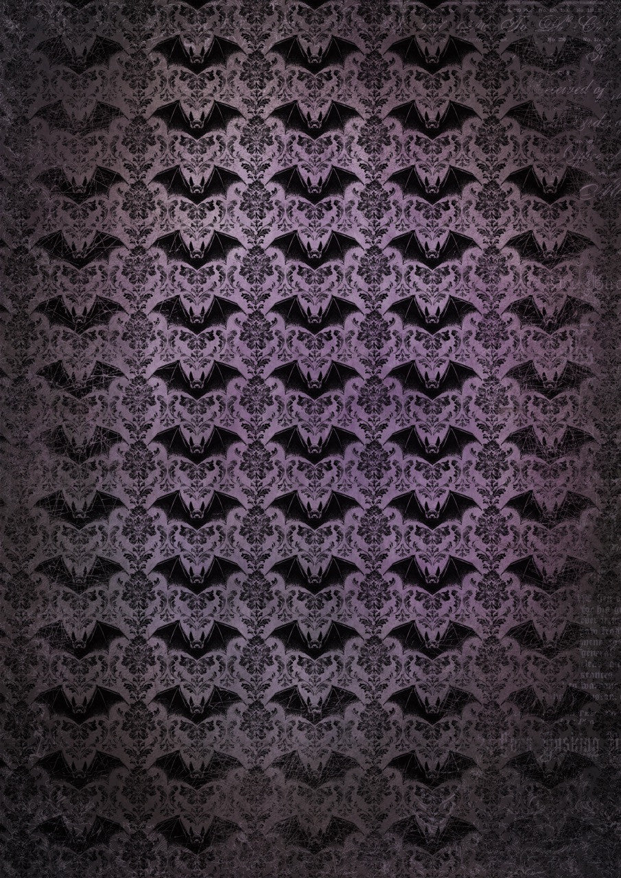 Decoupage Queen Rice Paper, Gothic Black Bat, Purple Background, by Olga, Dark Mirror Frame, Mixed Media, DIY Crafts, A4 8.3 x 11.7