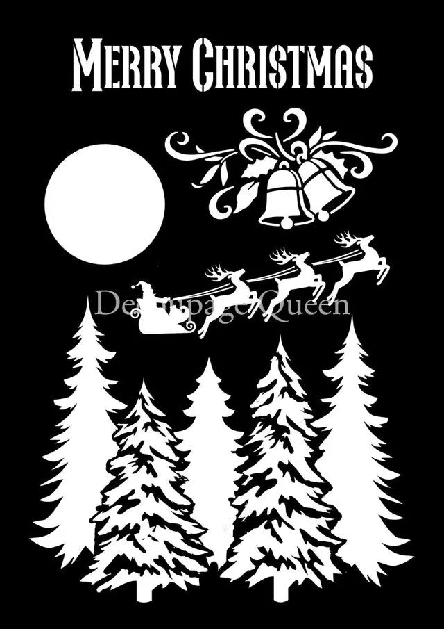 Decoupage Queen, Laser Cut Stencil, Santa's Sleigh, Merry Christmas, Reusable, A4, 8.27 x 11.69 inches Decoupage Queen
