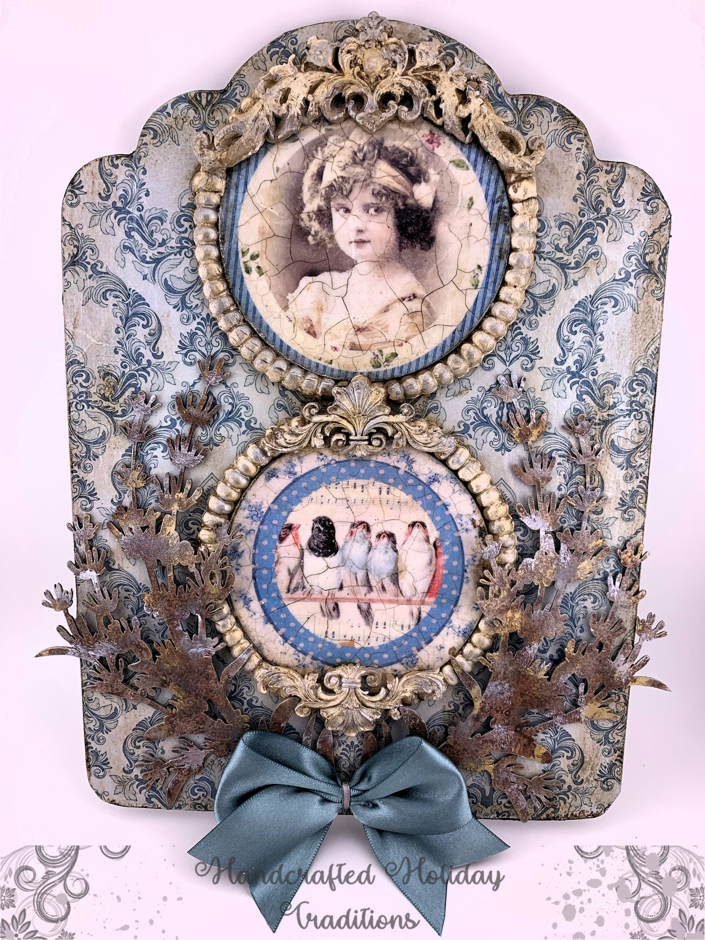 AB Studio, Rice Paper for Decoupage, Blue, White, Shabby Chic, Provence Birds, Portraits, Rounds, Rice Paper, A4  0375 8.27 X 11.69