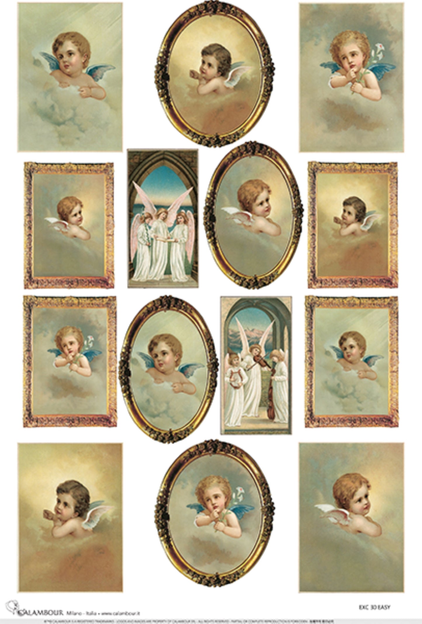 Handcrafted, Set of 2, Christmas Ornament, MDF, Decoupage, Mixed Media, Gold gilded Angels and Cherubs