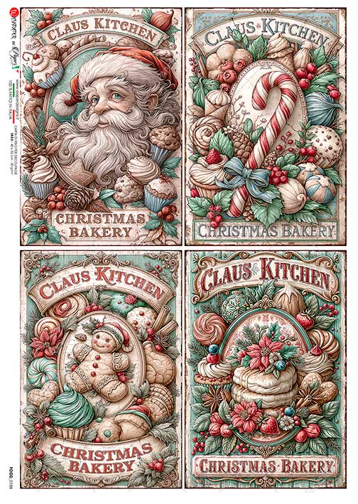 Paper Designs Italian Rice Paper, Christmas Bakery, Holiday Treats, A4 8.3 x 11.7, Decoupage, Scrapbooking, Mixed Media, DIY Crafts