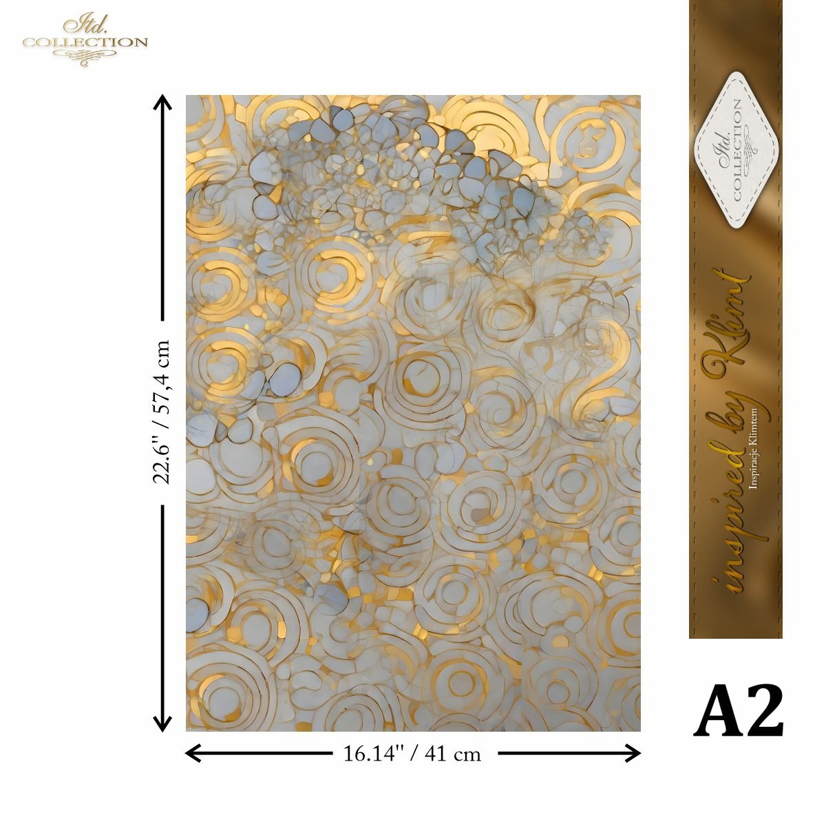 ITD Collection, Mulberry Rice papers, Gold, Art Nouveau, Decoupage, 2 sheets, DIY Furniture Decor, A3 16.54×11.7 in, Mixed Media, FPA2010