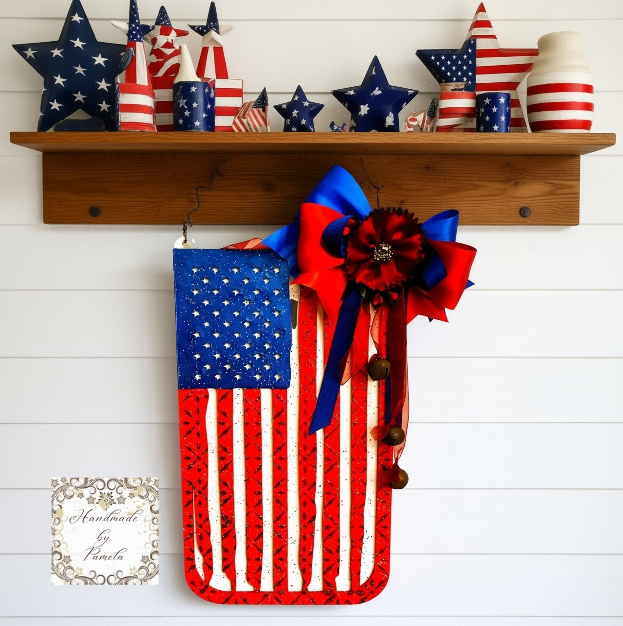Laser Cut, MDF, USA, American Ripped Flag, Plaque, Panel, Base, Blank, 2-pc, Decoupage Crafts, Mixed Media, 8"w x 13"h, 1/4"