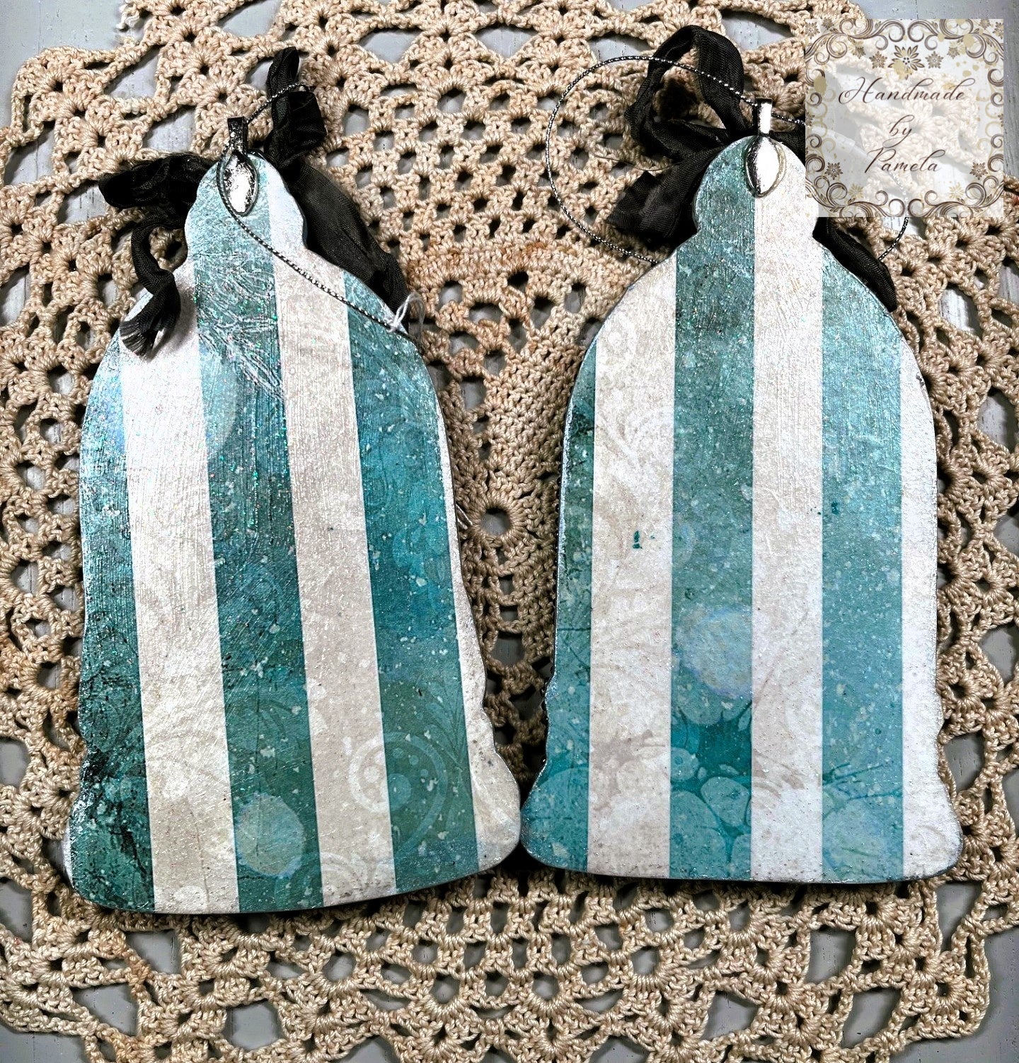 Handcrafted, Laser Cut MDF, Decoupage Cloche Resin Casted Ornament Sets, Birds, Peacock, Holy Family