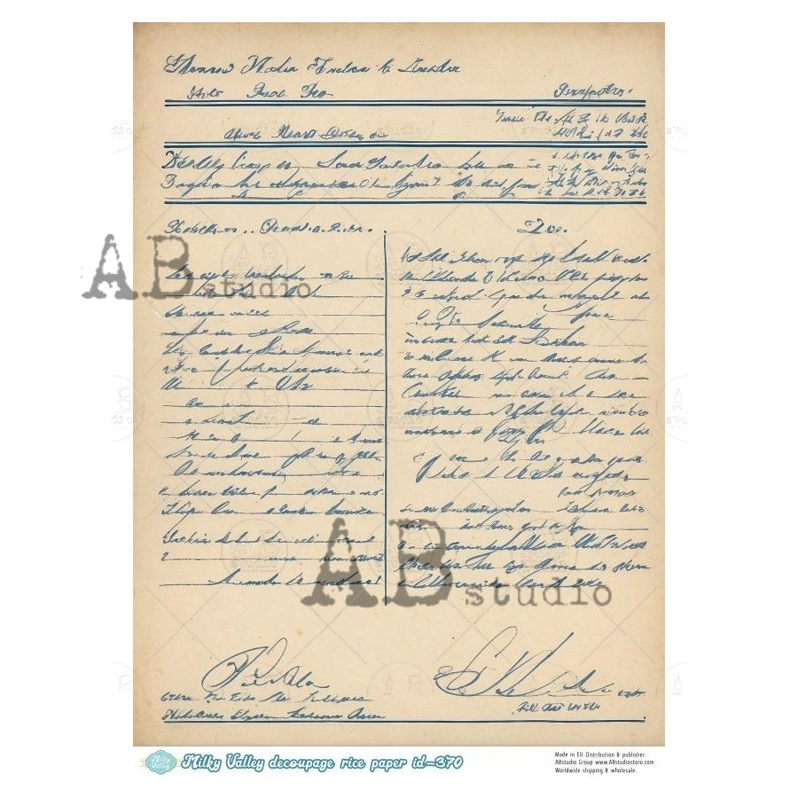 AB Studio, Rice Paper, Milky Valley, Old Paper, Print, Ephemera, ID-370 A4 8.27 x 11.69 Mixed Media, Decoupage