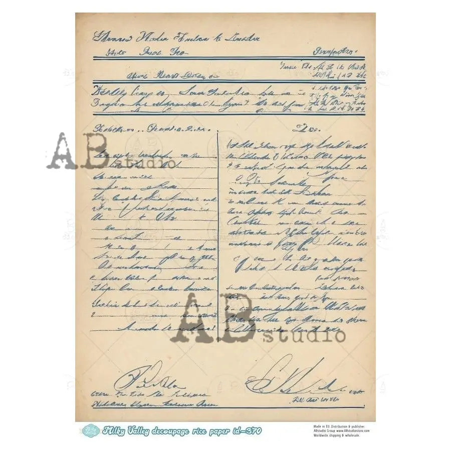 AB Studio, Rice Paper, Milky Valley, Old Paper, Print, Ephemera, ID-370 A4 8.27 x 11.69 Mixed Media, Decoupage AB Studio