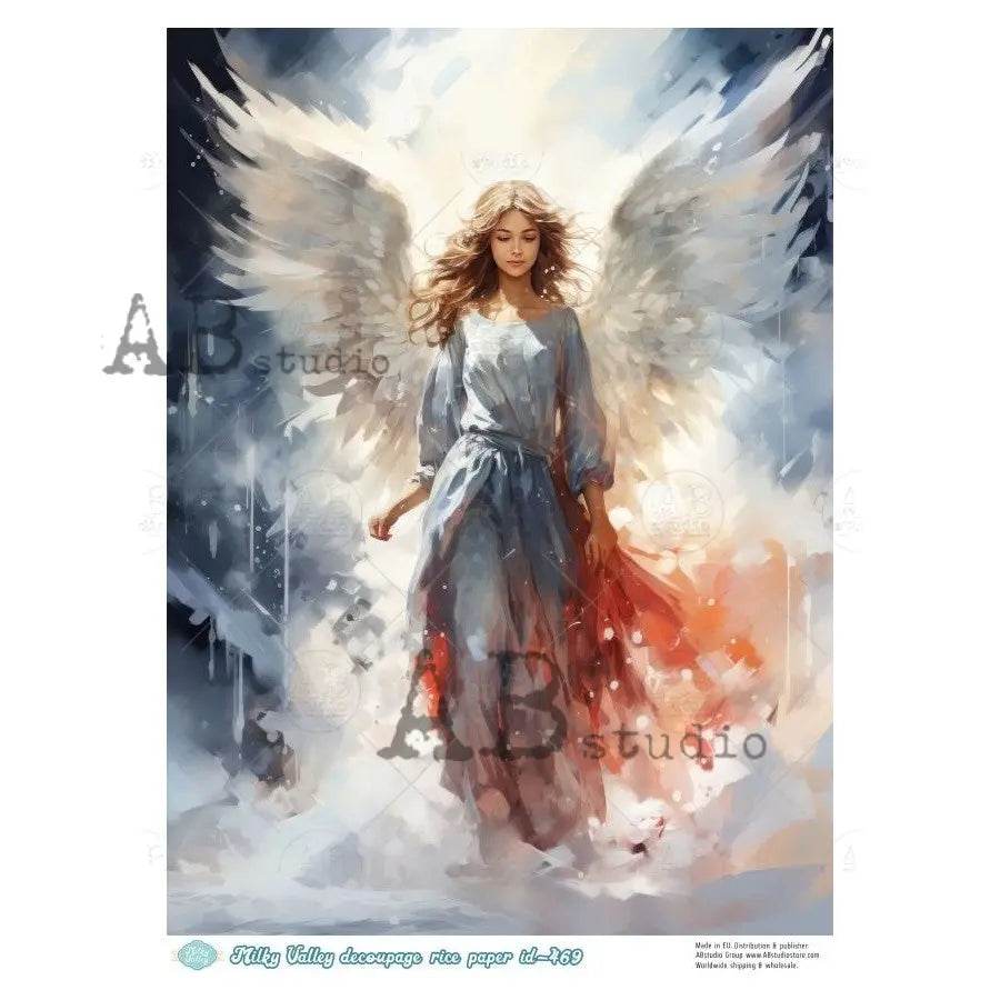 AB Studio, Rice Paper, Christmas, Milky Valley, Angel, Shabby Chic, ID-469, A4, 8.27 x 11.69, Mixed Media, Decoupage, Imported Poland AB Studio