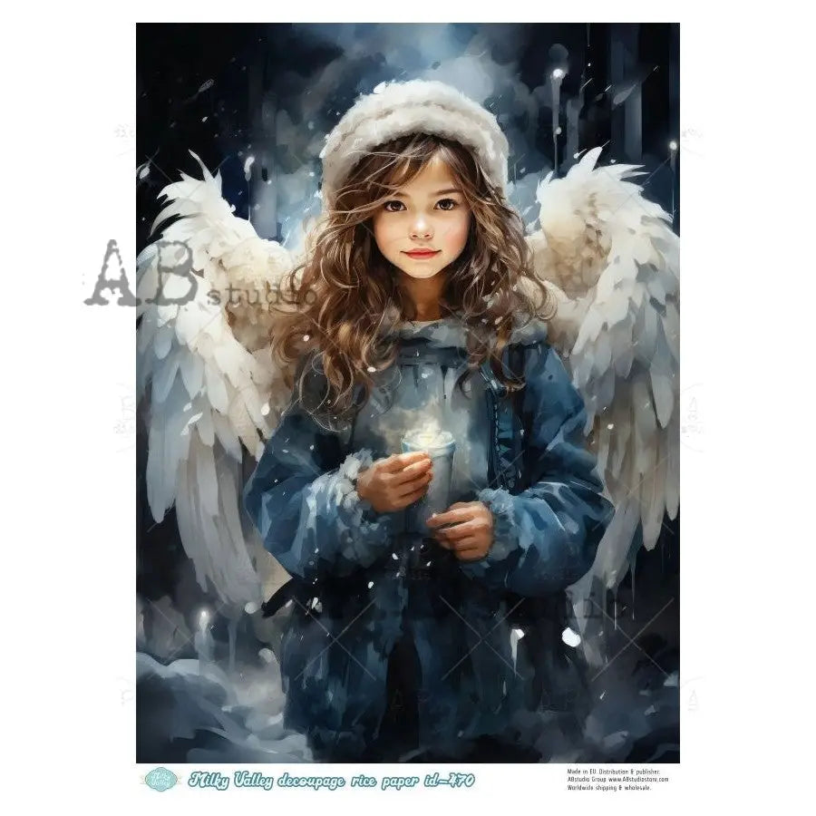 AB Studio, Rice Paper, Christmas, Milky Valley, Angel, Shabby Chic, ID-470, A4, 8.27 x 11.69, Mixed Media, Decoupage, Imported Poland AB Studio