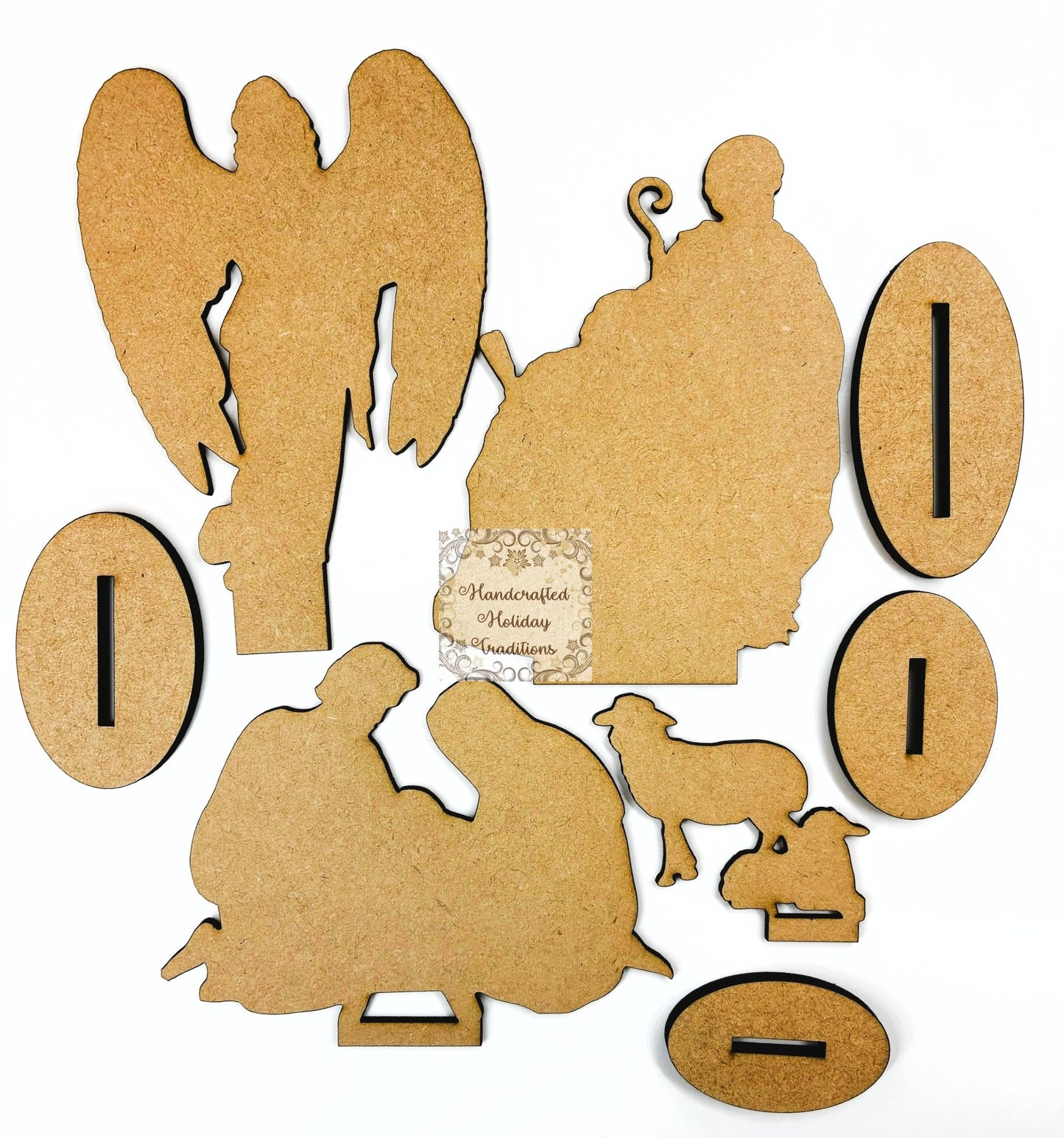 Laser Cut MDF IOD Silent Night Nativity Castings Blank Base Stands Set of 4 | Decoupage, Christmas, Crafts, Mixed Media, Holiday Decorations