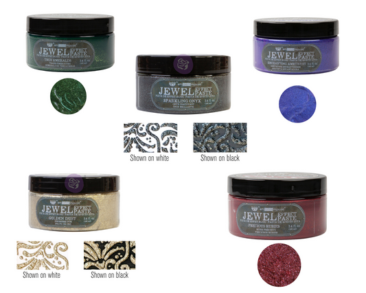 Finnabair, Art Extravagance, Jewel Texture Paste, Amethyst,  Golden Dust, Precious Rubies, Onyx, True Emeralds, Metallic, Glittery, 3.4 oz