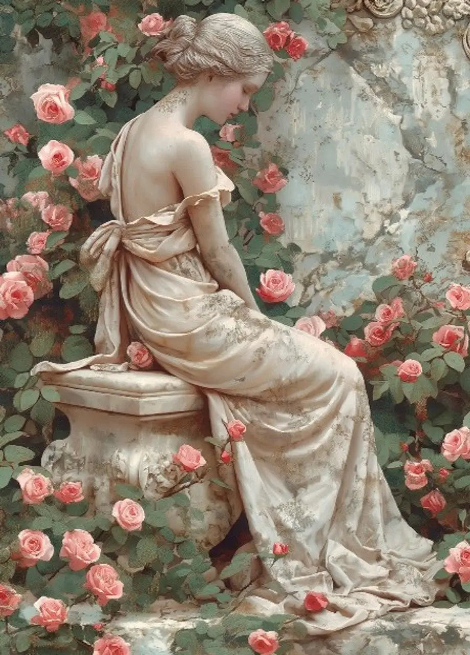 LaBlanche, Rice Paper, Vintage Style, Roman Statue, Garden, Pink Roses, Shabby Chic, LBD359, A4 8.27 X 11.69 in LaBlanche