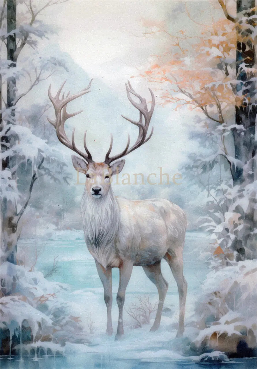 LaBlanche, 2024 Winter Release, Rice Paper, Frosty Winter 7, Snow, Deer, Forest, Shabby Chic, LBD381, A4 8.27 X 11.69 in LaBlanche