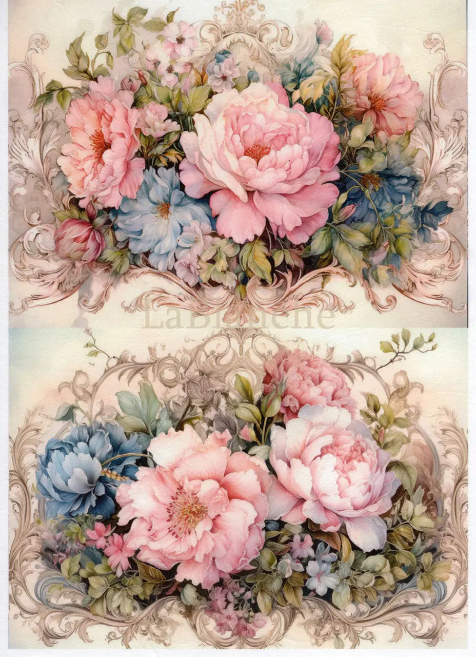 LaBlanche, 2024 Winter Release, Rice Paper, Vintage Style, Pink Roses, Fantasy Blooms, Shabby Chic, LBD386, A4 8.27 X 11.69 in LaBlanche