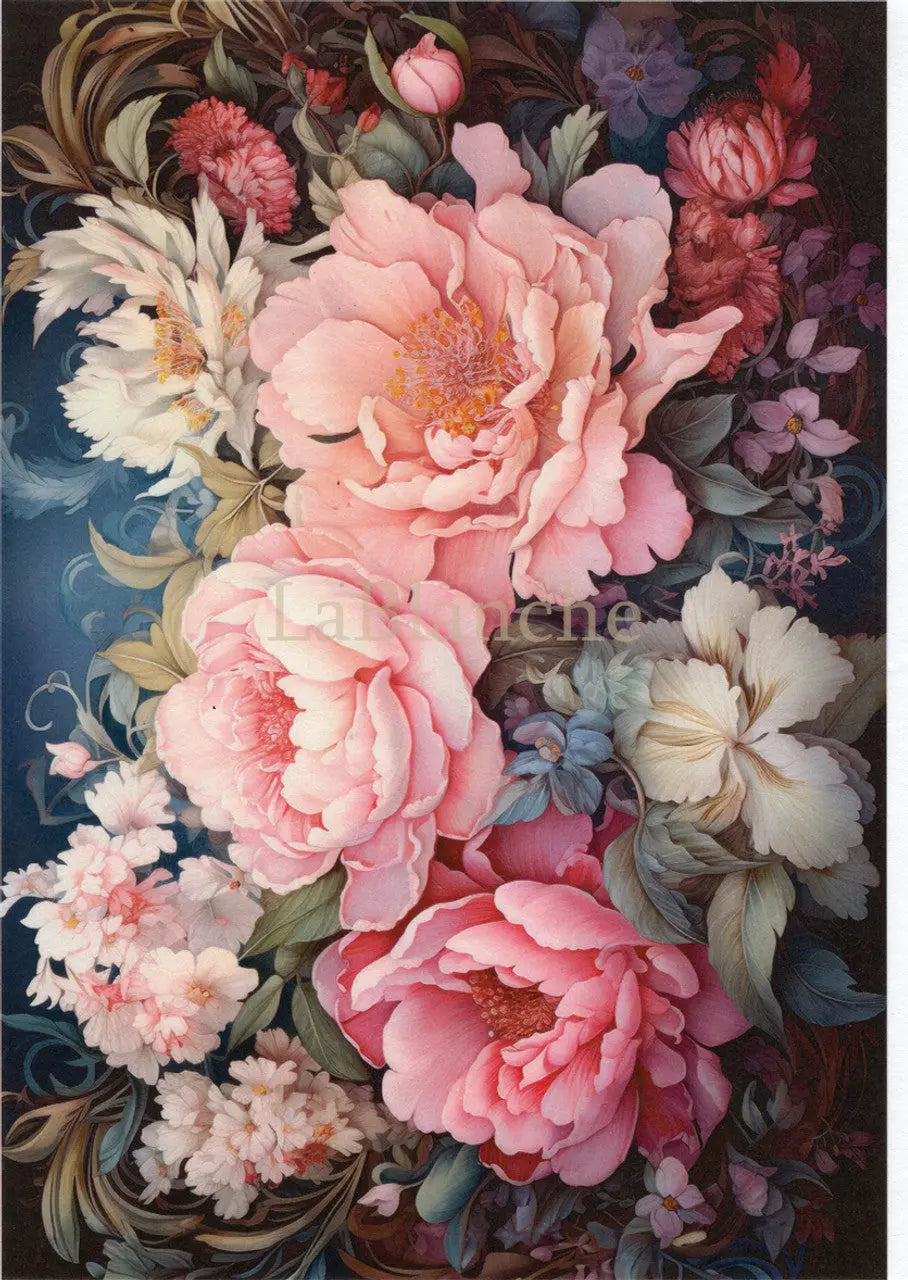 LaBlanche, 2024 Winter Release, Rice Paper, Vintage Style, Pink Roses, Flowers, Fantasy Blooms, Shabby Chic, LBD387, A4 8.27 X 11.69 in LaBlanche
