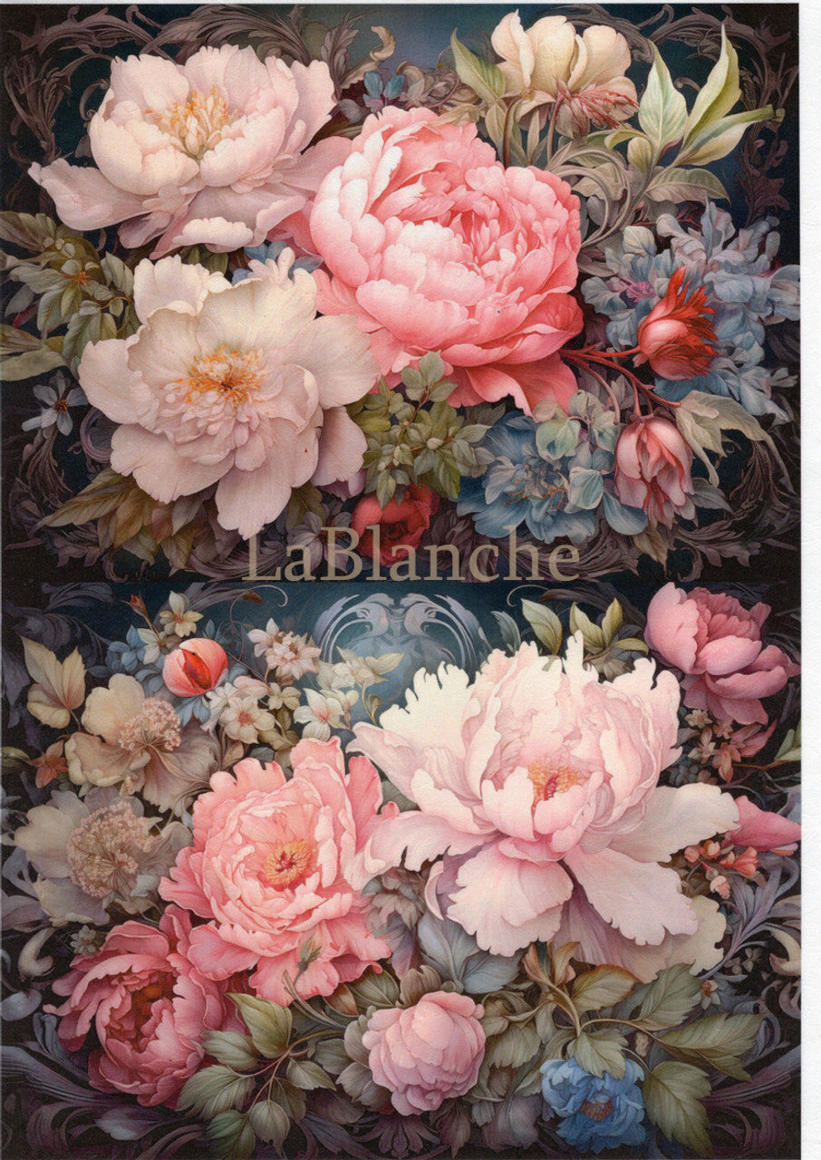 LaBlanche, 2024 Winter Release, Rice Paper, Vintage Style, Pink Roses, Fantasy Blooms, Shabby Chic, LBD388, A4 8.27 X 11.69 in