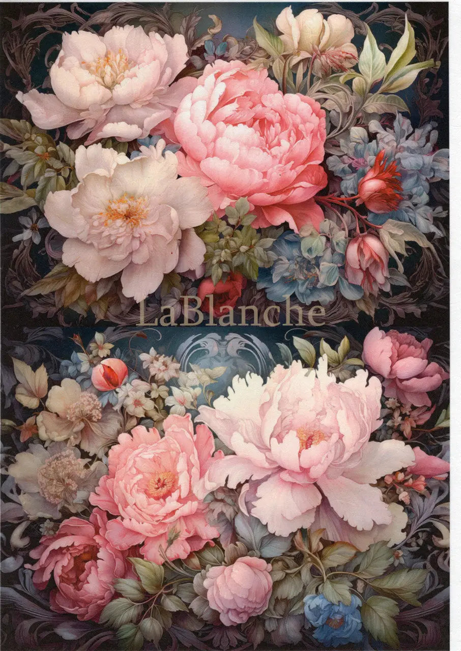 LaBlanche, 2024 Winter Release, Rice Paper, Vintage Style, Pink Roses, Fantasy Blooms, Shabby Chic, LBD388, A4 8.27 X 11.69 in LaBlanche