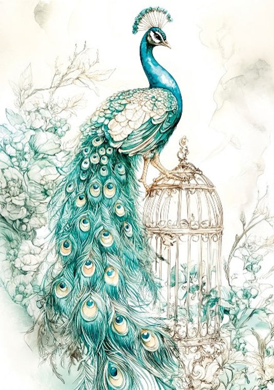 LaBlanche, 2025 Spring Release, Rice Paper, Vintage Style, Blue, Green, Beige, Peacock, Squares, Shabby Chic, LBD406, A4 8.27 X 11.69 in