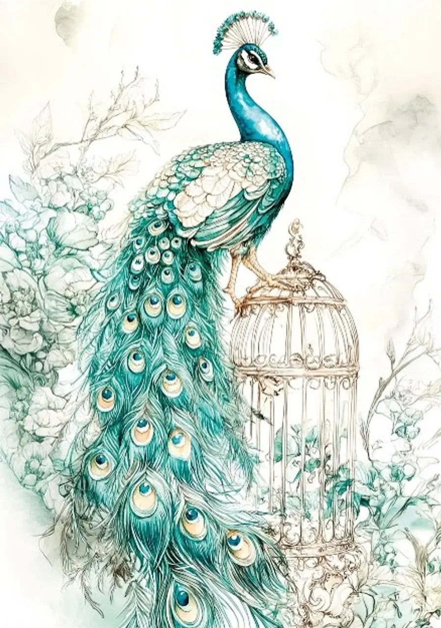 LaBlanche, 2025 Spring Release, Rice Paper, Vintage Style, Blue, Green, Beige, Peacock, Squares, Shabby Chic, LBD406, A4 8.27 X 11.69 in LaBlanche