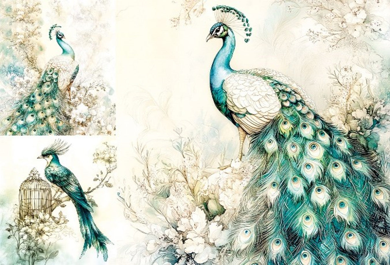 LaBlanche, 2025 Spring Release, Rice Paper, Vintage Style, Blue, Green, Beige, Peacock, Squares, Shabby Chic, LBD407, A4 8.27 X 11.69 in