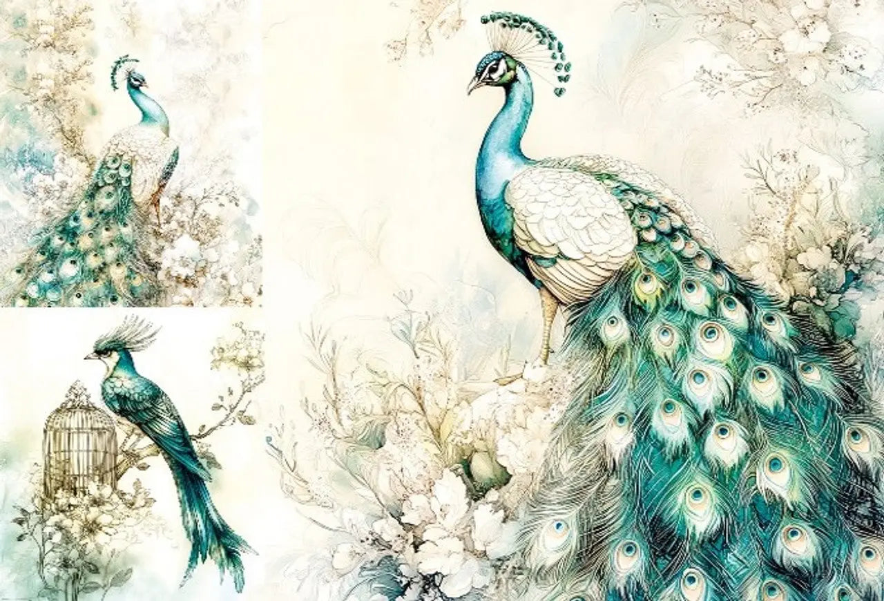 LaBlanche, 2025 Spring Release, Rice Paper, Vintage Style, Blue, Green, Beige, Peacock, Squares, Shabby Chic, LBD407, A4 8.27 X 11.69 in LaBlanche