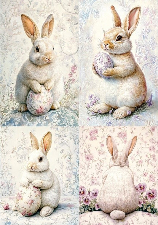 LaBlanche, 2025 Spring Release, Rice Paper, Vintage Style, Easter, Bunnies, Eggs, Cards, Squares, Shabby Chic, LLBD413, A4 8.27 X 11.69 in