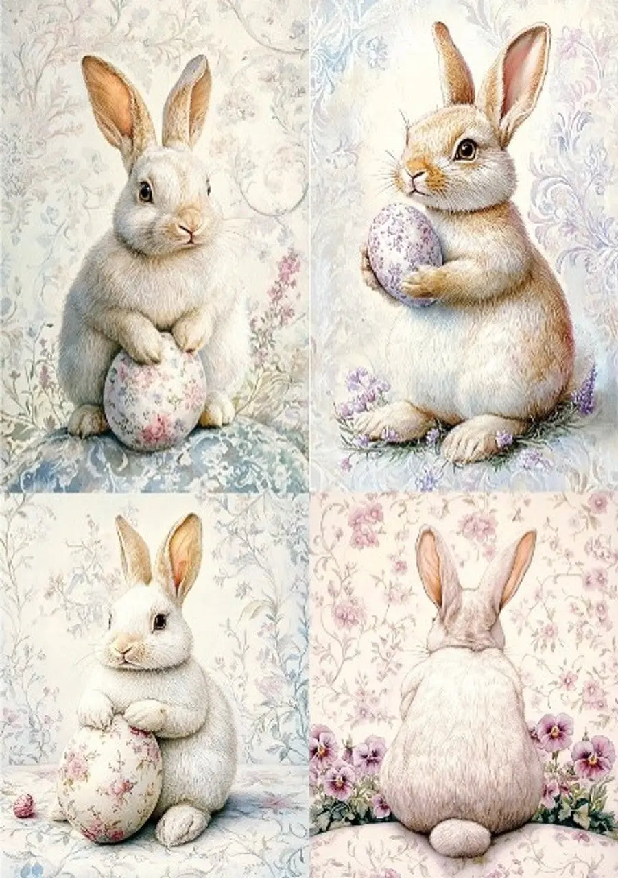 LaBlanche, 2025 Spring Release, Rice Paper, Vintage Style, Easter, Bunnies, Eggs, Cards, Squares, Shabby Chic, LLBD413, A4 8.27 X 11.69 in LaBlanche