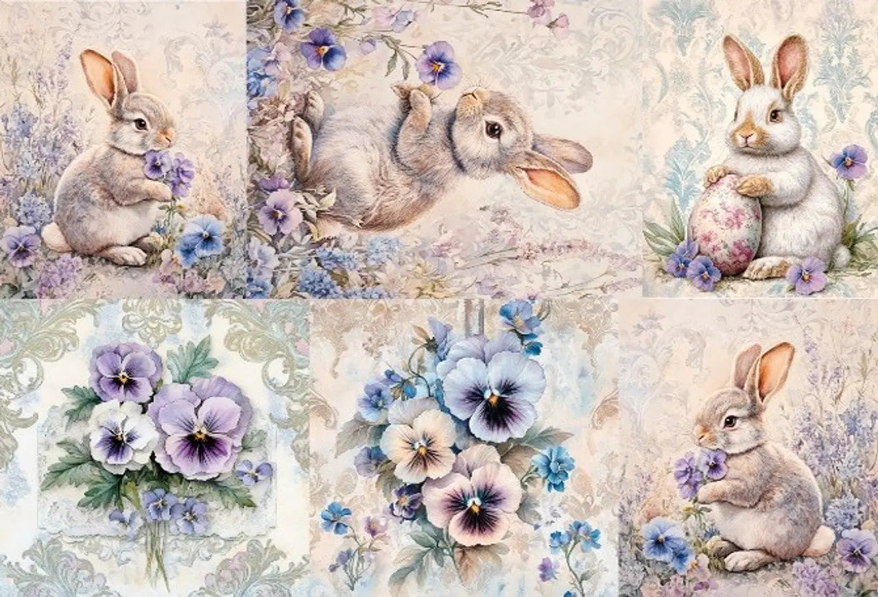 LaBlanche, 2025 Spring Release, Rice Paper, Vintage Style, Easter, Flowers, Bunnies, Squares, Cards, Shabby Chic, LBD414, A4 8.27 X 11.69 in LaBlanche