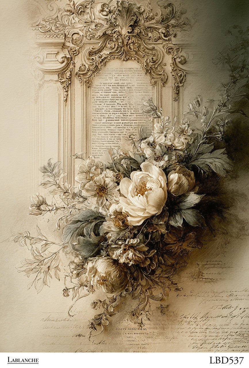 LaBlanche Rice Paper Vintage Frame, Florals, Shabby Chic Decoupage, Mixed Media, Scrapbooking A4 8.27 x 11.69 Imported Germany