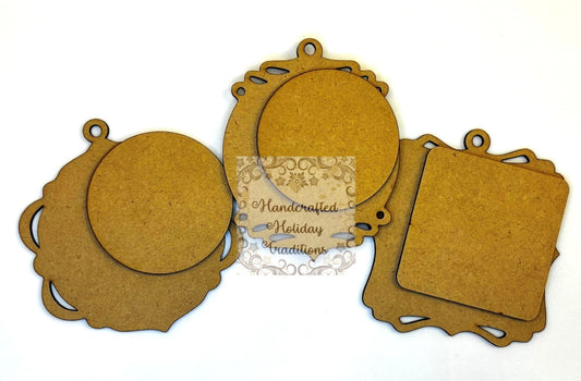 Laser Cut, MDF, Vintage Style, Christmas, Mini Ornament Set 3, 6 pieces, Blank, Base, Overlay, Decoupage, Mixed Media, Crafts, 3 1/2" x 4"