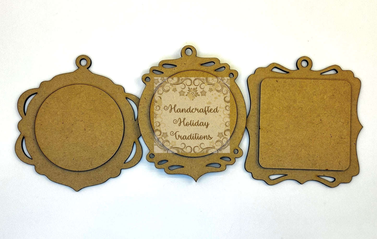 Laser Cut, MDF, Vintage Style, Christmas, Mini Ornament Set 3, 6 pieces, Blank, Base, Overlay, Decoupage, Mixed Media, Crafts, 3 1/2" x 4"