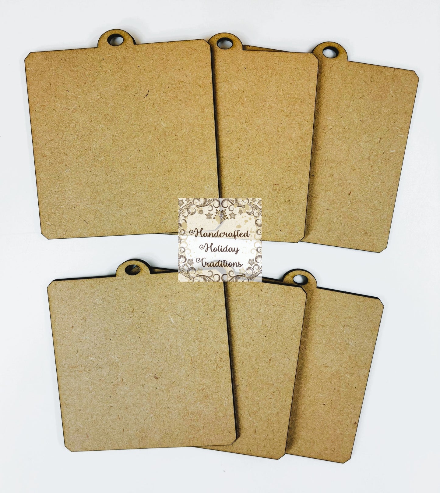 Laser Cut MDF Blank Unfinished Gift Tags, Ornaments, Set 6, DIY Crafts, Decoupage, Mixed Media