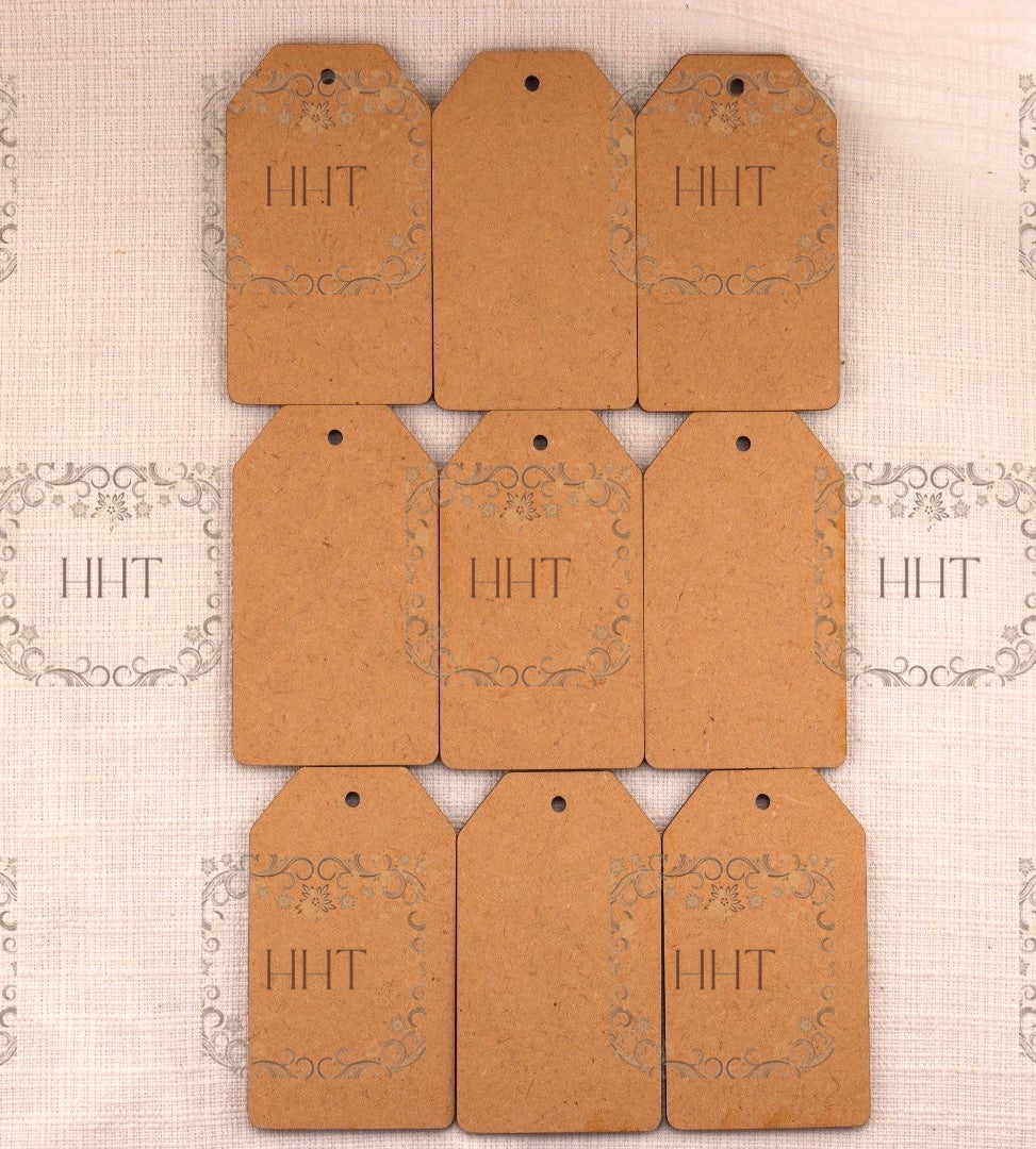 Laser Cut MDF, Mini Tags, Set of 9, Blank, Base, Decoupage, Crafts, Mixed Media, Gift Tags, 2" x 3.5" in, 1/8 inch