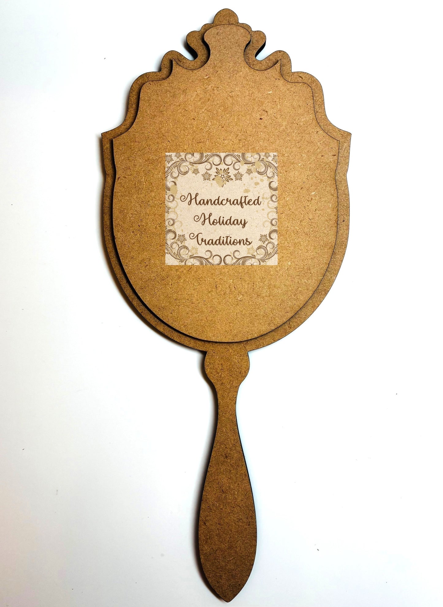 Laser Cut MDF, Vintage Style, Handheld Mirror Shape with Center overlay, Blank, Base, 2 piece, Decoupage, Mixed Media