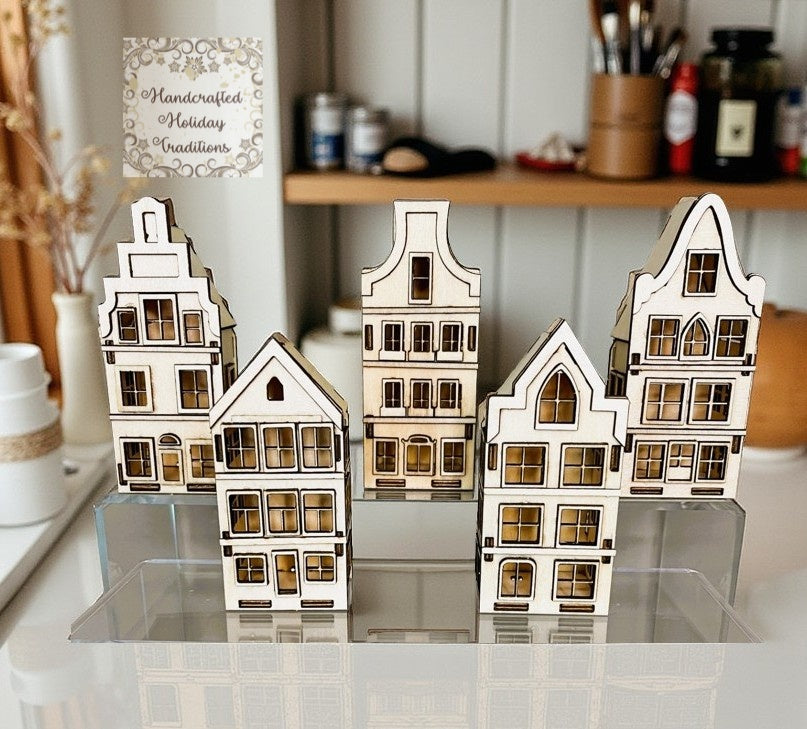 Laser Cut, Birch Wood, Miniature Tenement Village Houses, Buildable, Blanks, Mixed Media, Crafts, Paintable, 5 Options