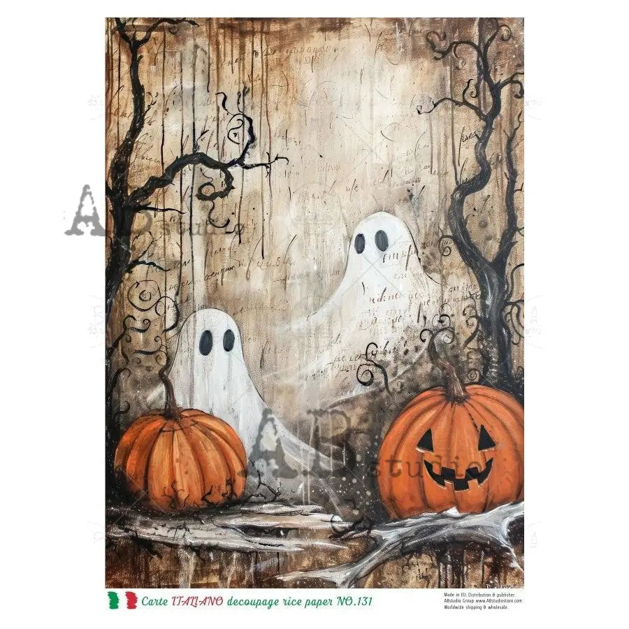 AB Studio, Rice Paper, Carte Italiano, Halloween, Pumpkins, Ghosts, Jack O Lanterns, NO-131, A4 8.27 x11.69, Mixed Media, Decoupage AB Studio