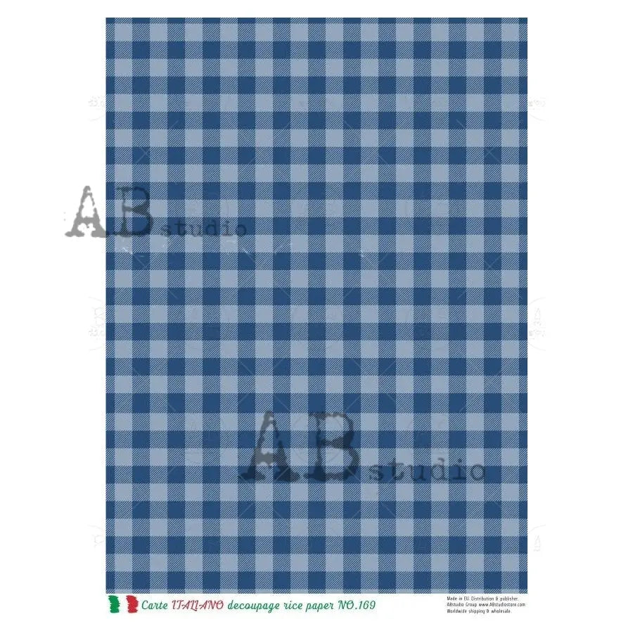 AB Studio, Rice Paper, Carte Italiano, Blue Plaid, Background, Wallpaper, NO-169, A4 8.27 x11.69, Mixed Media, Decoupage AB Studio