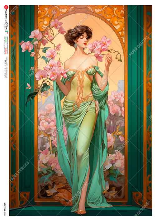 Paper Designs, Rice Paper, Art Nouveau, Beautiful Woman, 0056, A4 8.3" X 11.7", Decoupage, Mixed Media Paper Designs